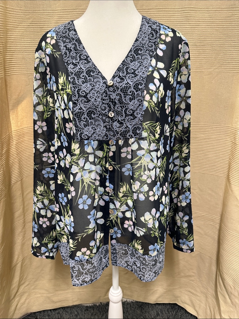 J. Jill navy blue sheer floral blouse,Size medium, excellent condition